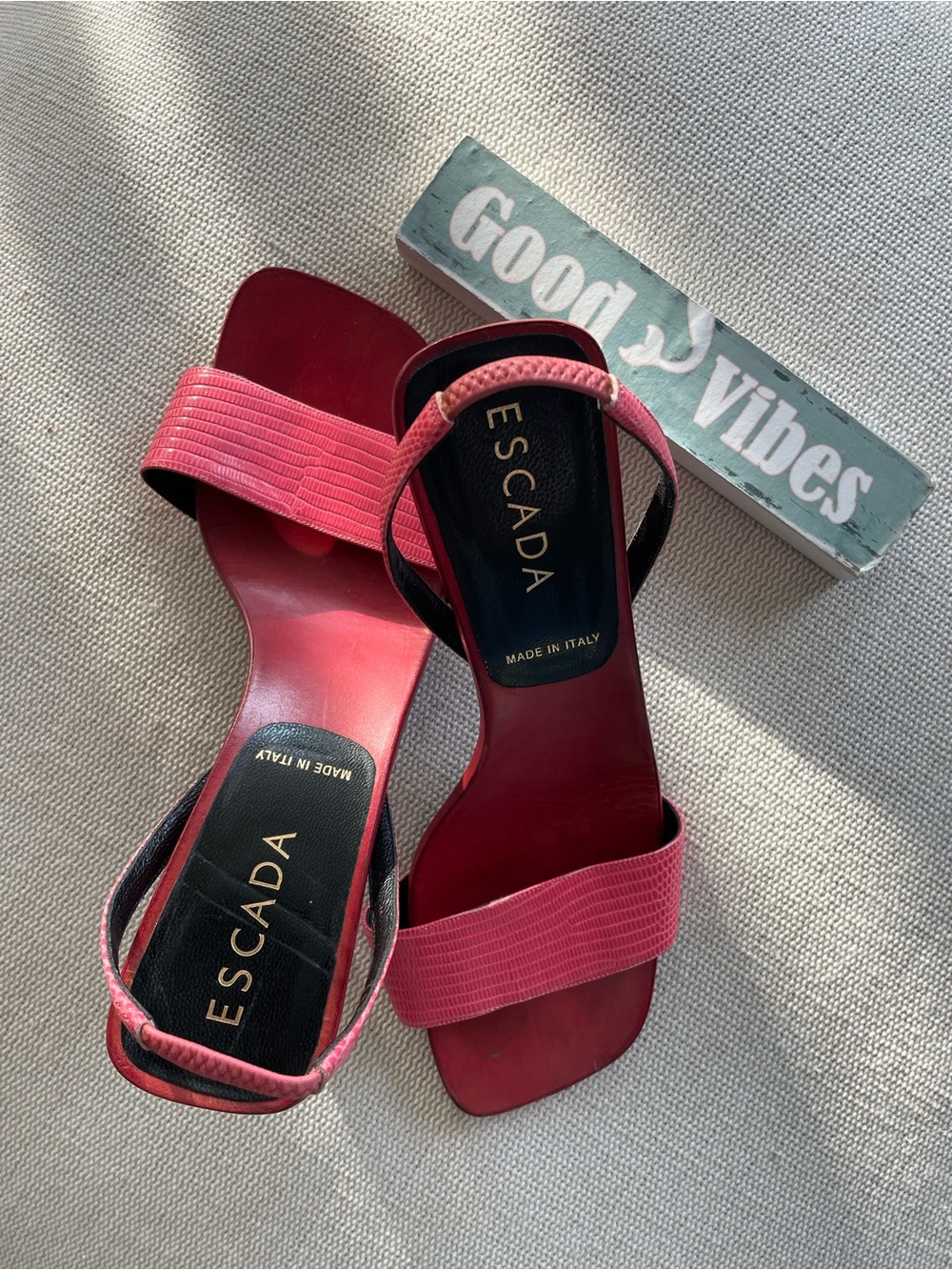 Escada Pink and Red Leather Slingback Heels
